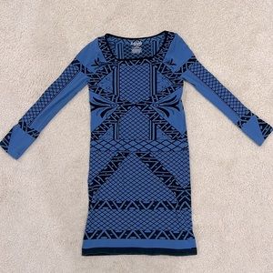 Free People Blue and Black Geometric Mini Dress
